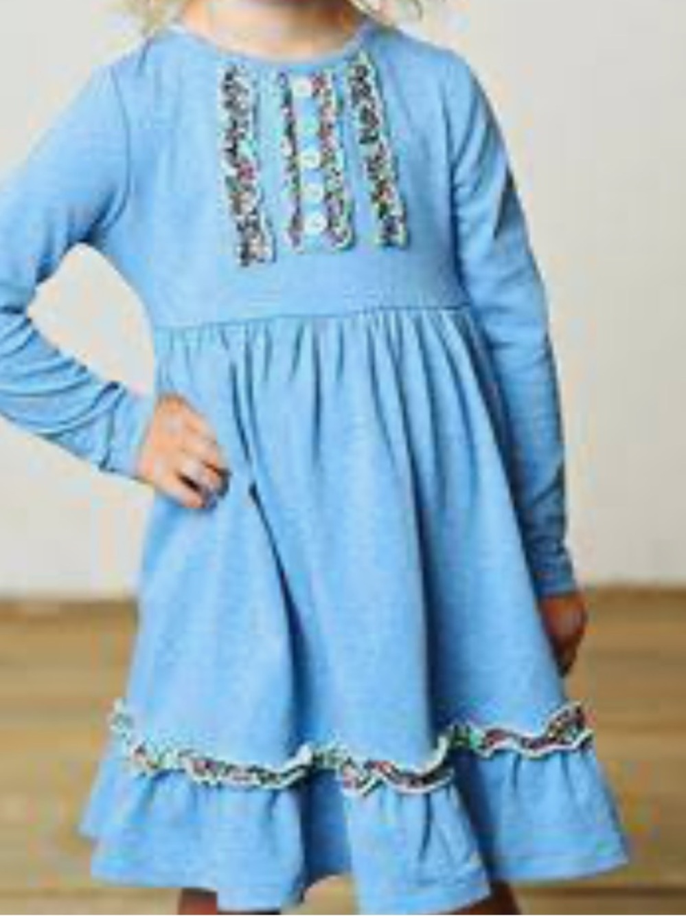Matilda Jane Caitlin Lap Light Blue Long Sleeve Embroidered Knit Dress